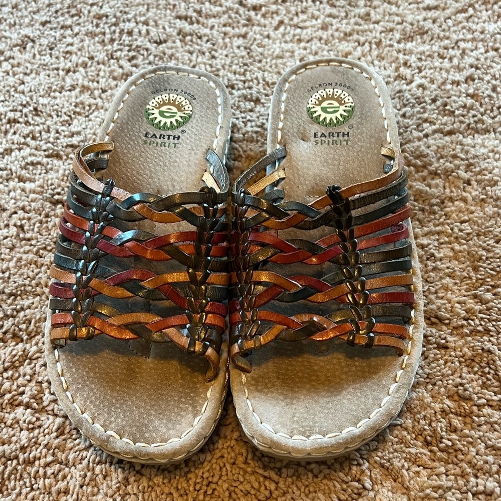 Earth Spirit braided leather slides